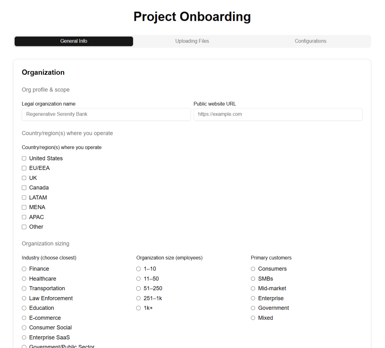 Onboarding view — after