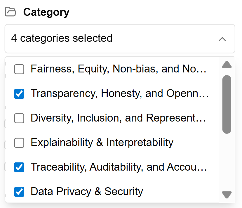 Multi-select category dropdown for assigning individual values to one or more categories