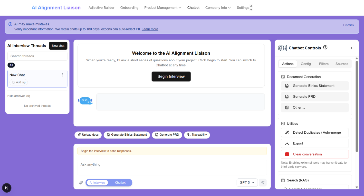 Chat onboarding interface