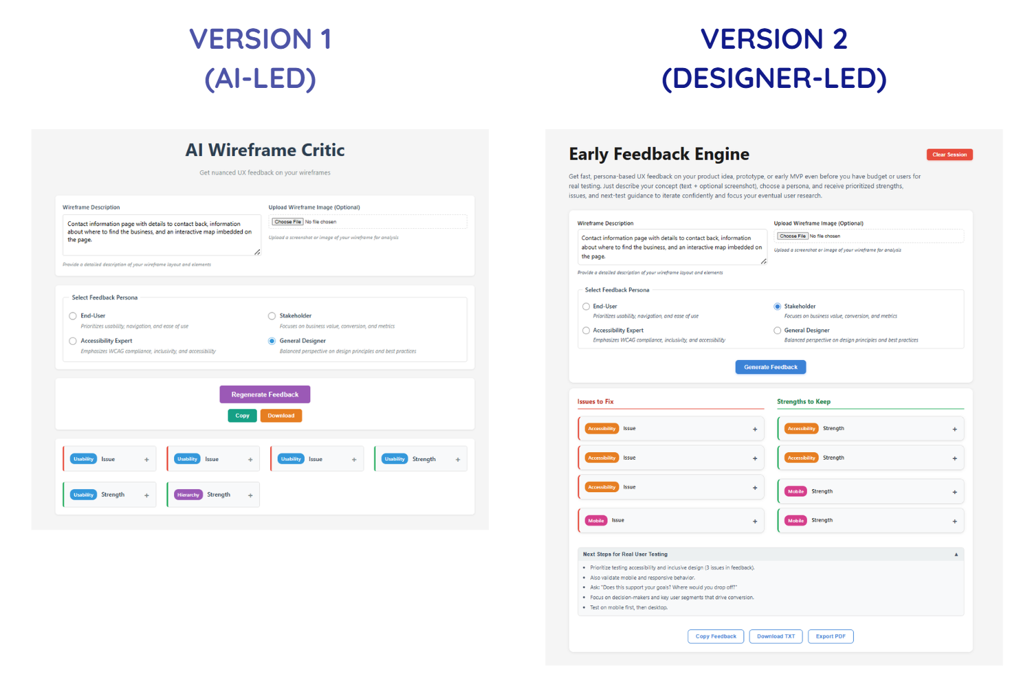 Flow and Interaction Hierarchy comparison between Version 1 and Version 2