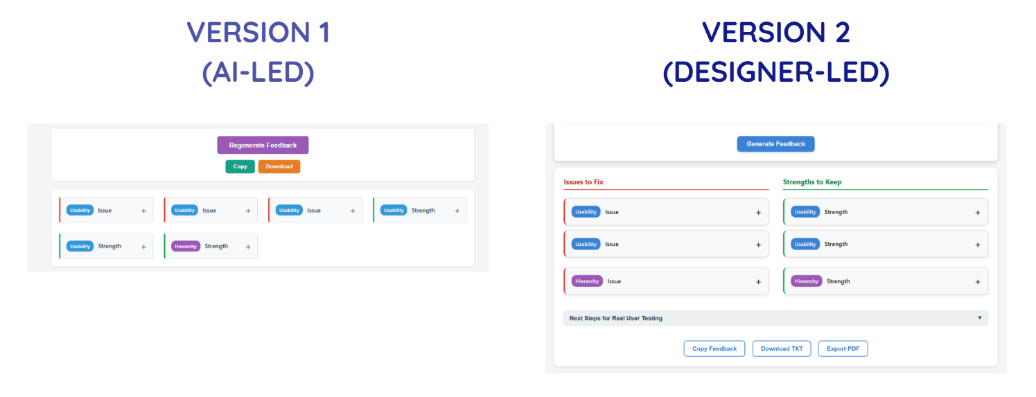 Visual and Perception Clarity comparison between Version 1 and Version 2